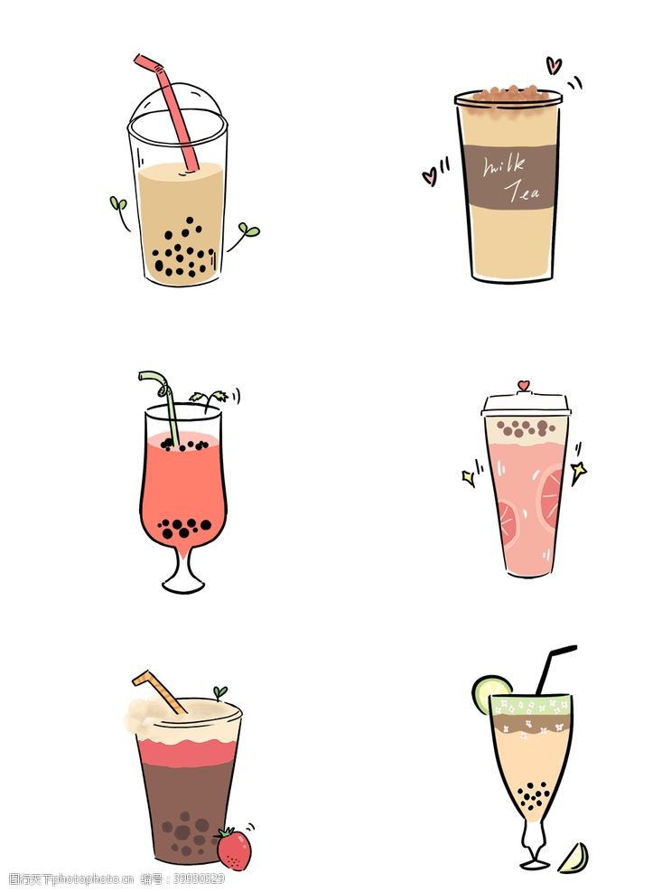 柠檬奶茶手绘卡通插画元素图片