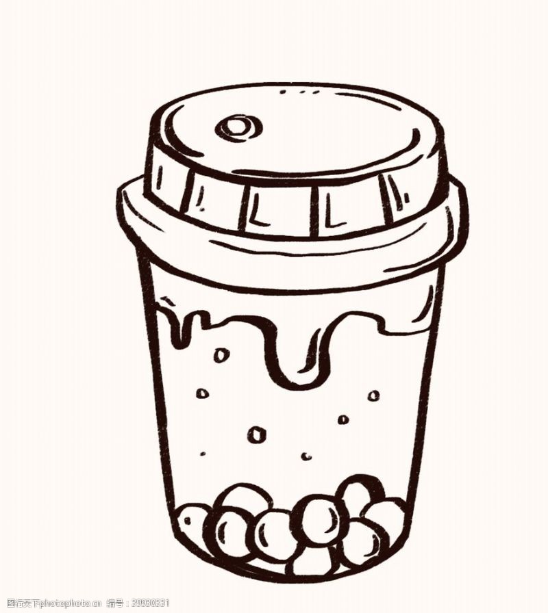 柠檬奶茶手绘奶茶线条图图片