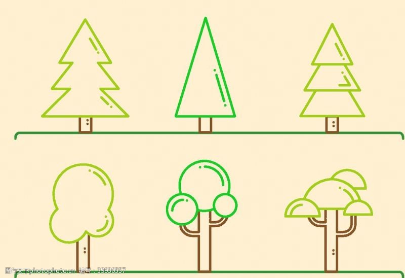 创意森林树木简笔画矢量图图片