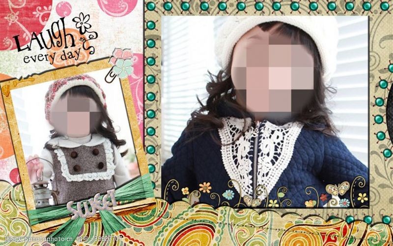 两个童年儿童周岁纪念相册PSD模板图片