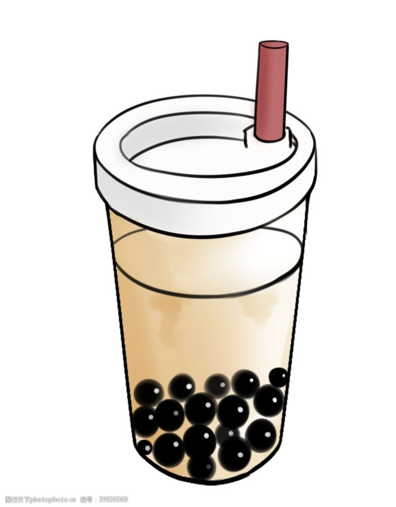 卡通奶牛珍珠奶茶插画图片