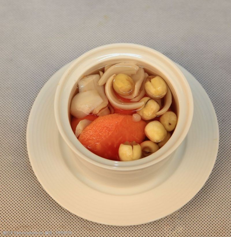 西餐菜单百合莲子炖木瓜养生炖品图片