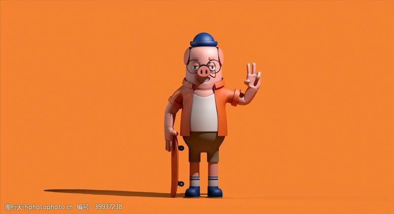 眼镜C4D猪先生卡通形象角色模型图片