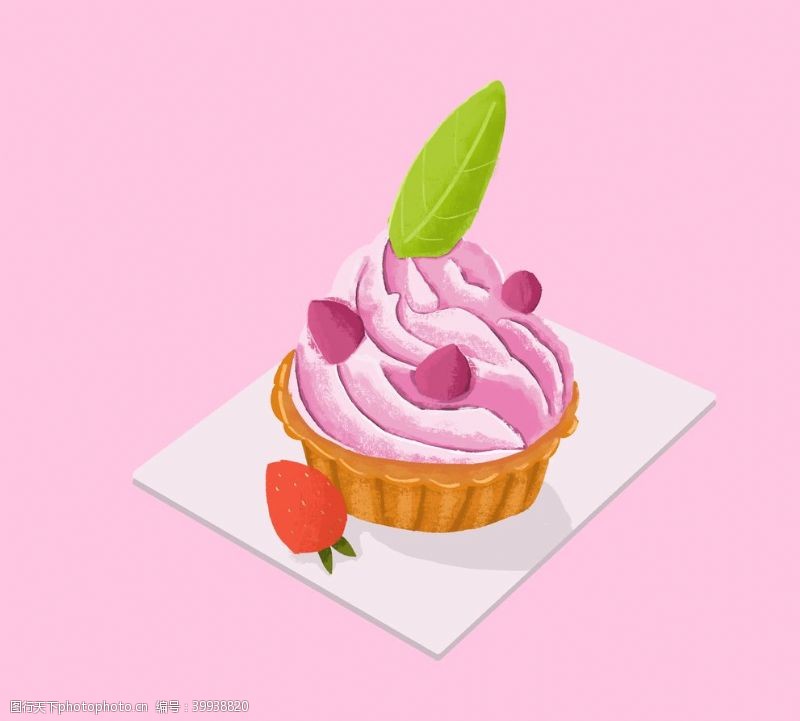 西餐菜单草莓蛋糕插画素材图片