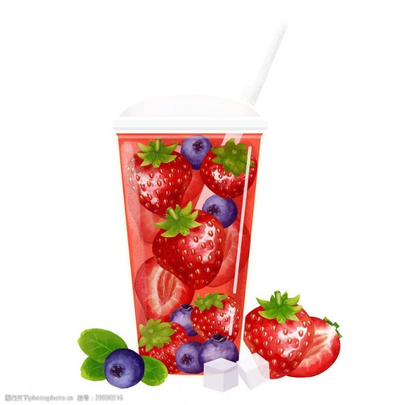 热奶茶草莓水果茶插画图片