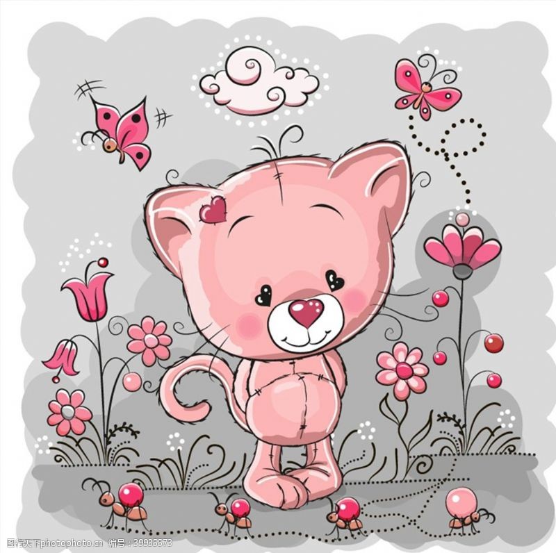 蚂蚁粉色猫咪插画图片