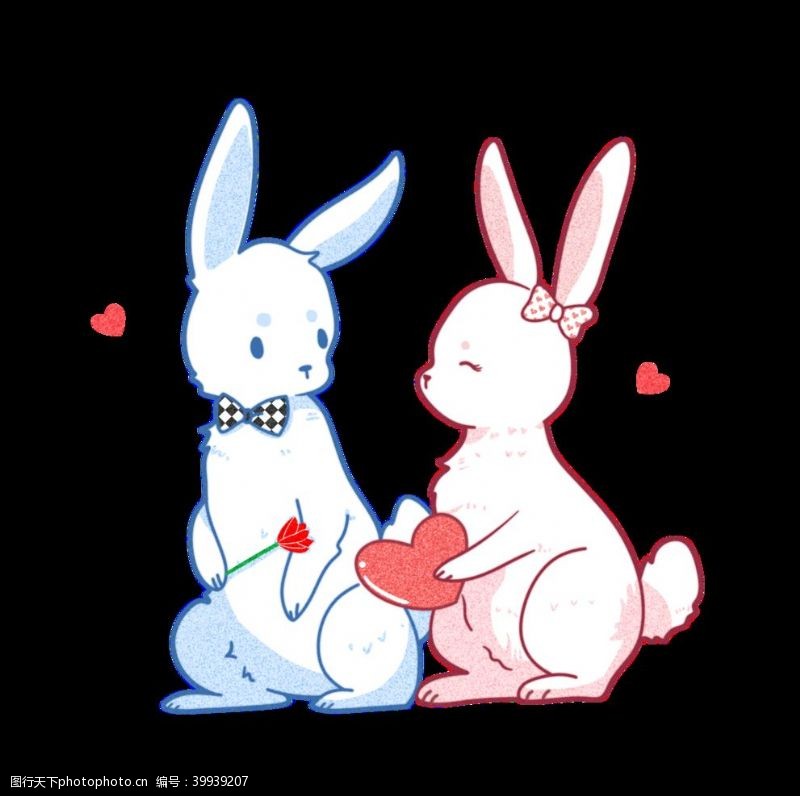 七夕节卡通可爱兔子情侣手绘图片