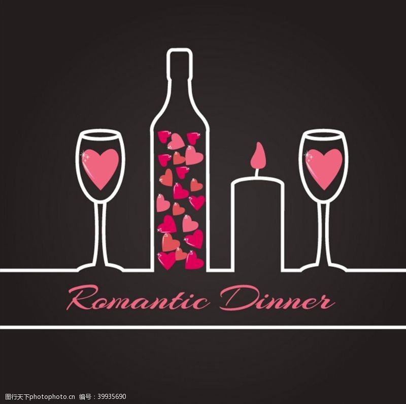 矢量蜡烛浪漫晚餐插画矢量图片