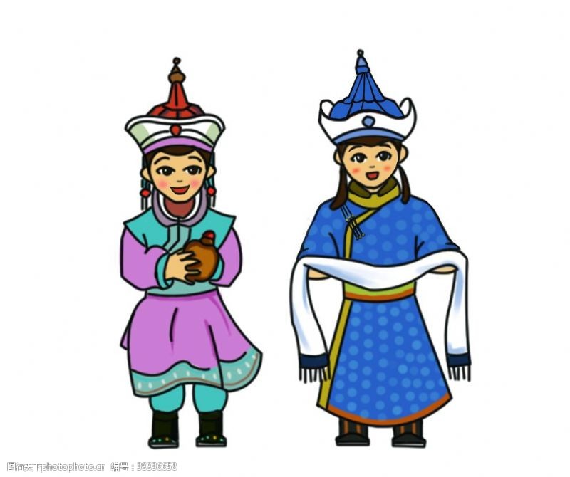 动物卡通蒙古族的年轻男女图片