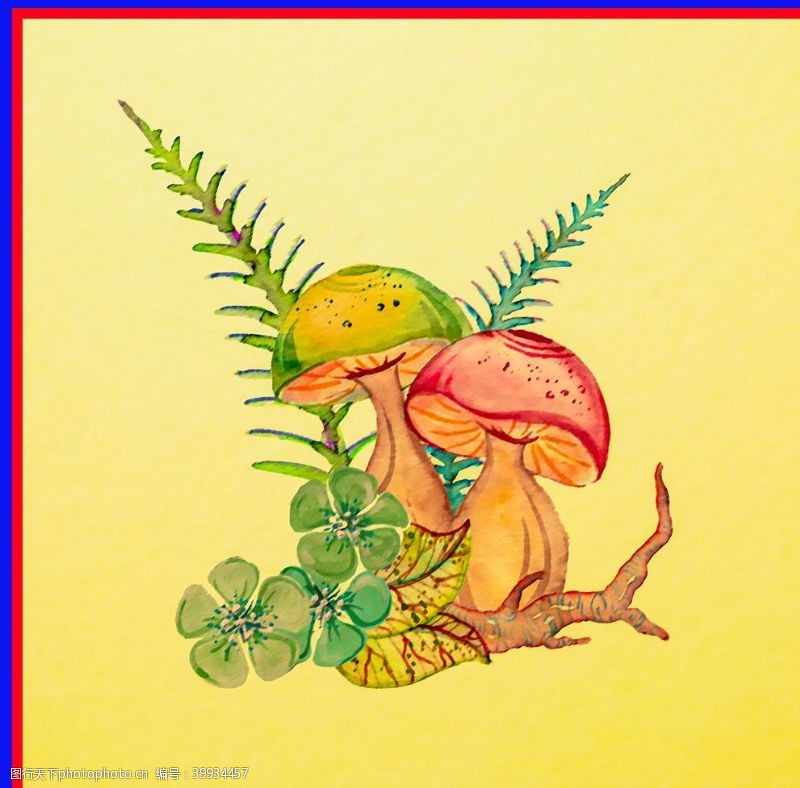 彩绘绿色树叶蘑菇图片