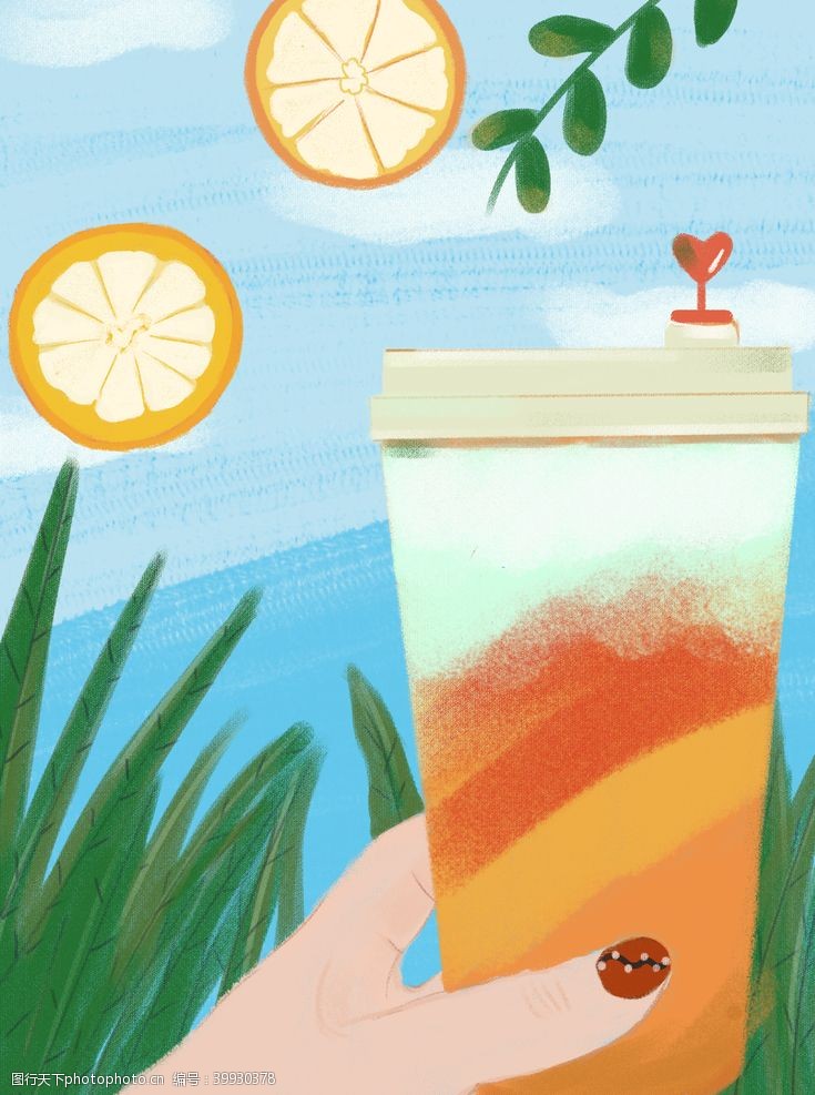柠檬广告奶茶饮品插画图片