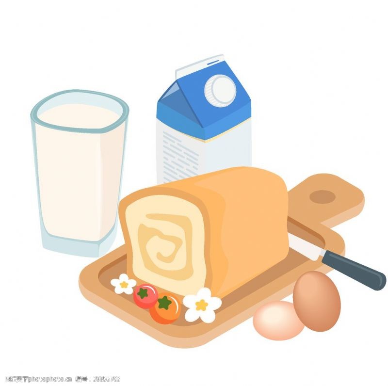奶泡牛奶面包插画图片