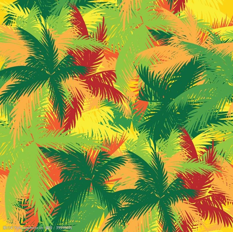 手绘绿叶热带植物图片