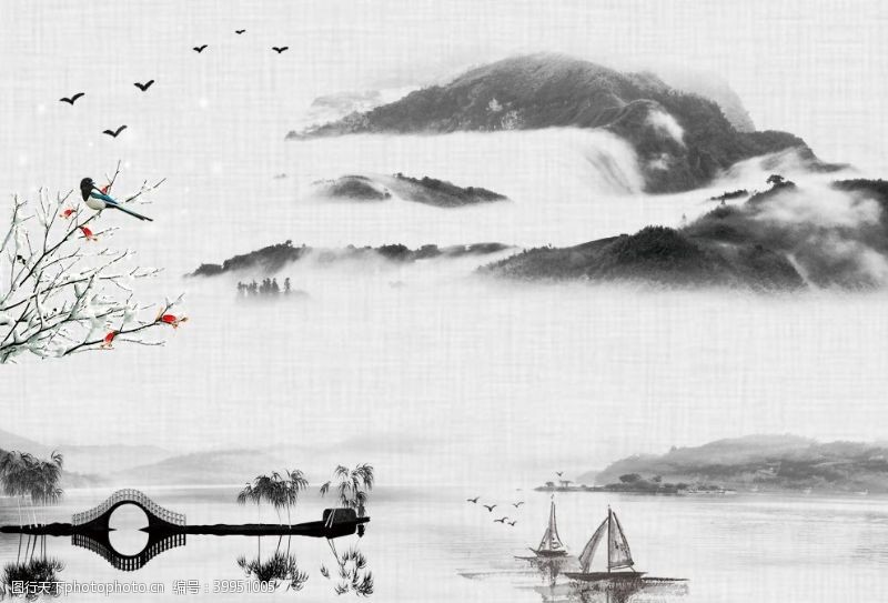中国风茶水墨装饰画图片
