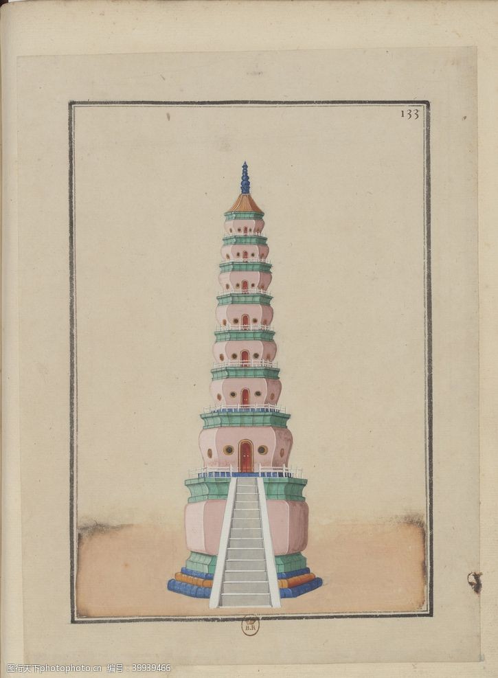 手绘古建筑塔图片