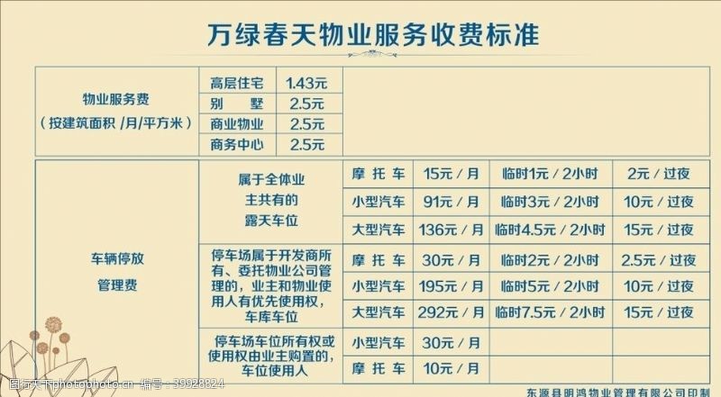 物业标准物业公司收费标准图片