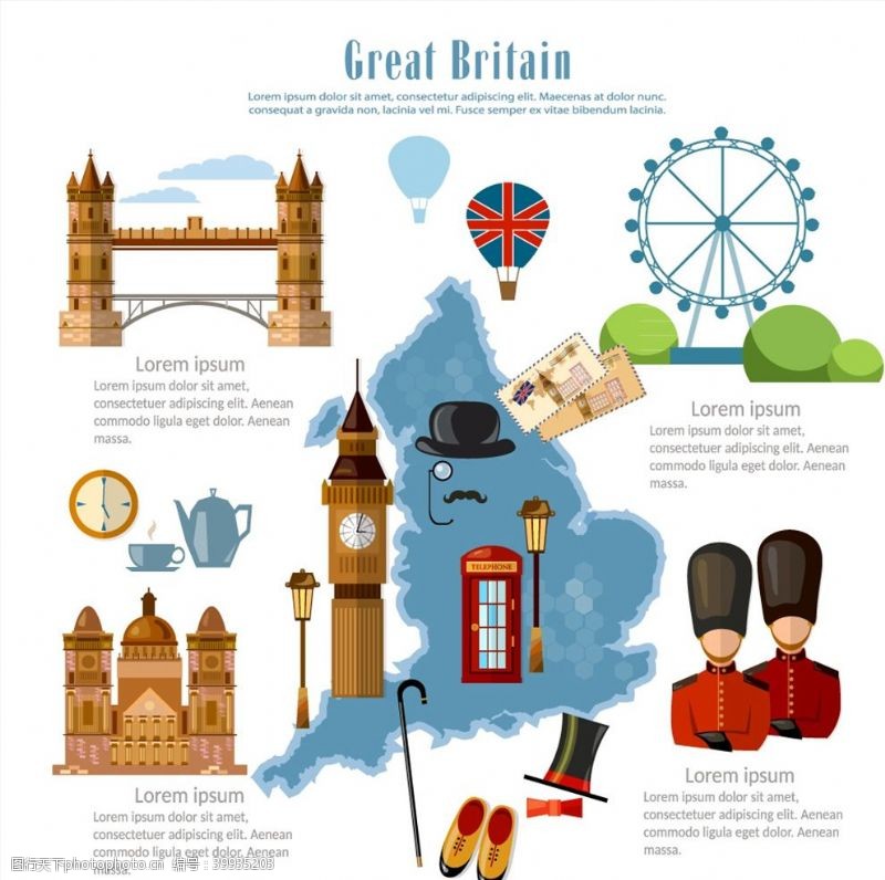 旅行矢量素材英国旅行元素图片
