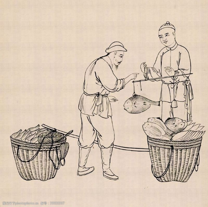 手绘效果图中国传统文化三十六行手绘线描画图片