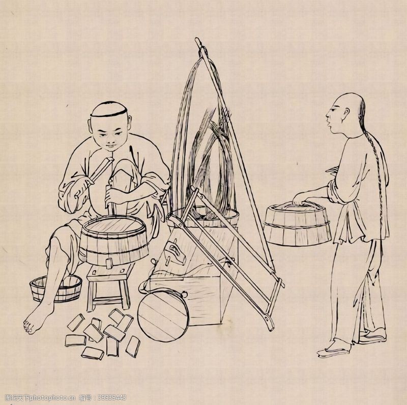 三人行中国传统文化三十六行手绘线描画图片