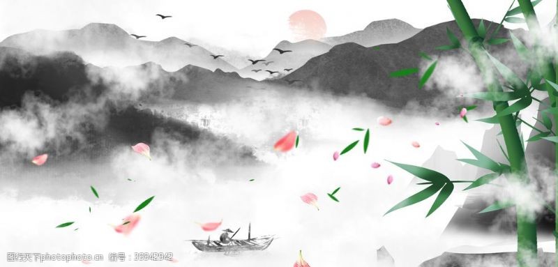 水墨梅花素材中国风背景图片