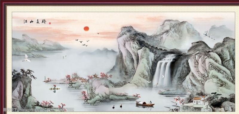 新中式背景墙装饰画图片