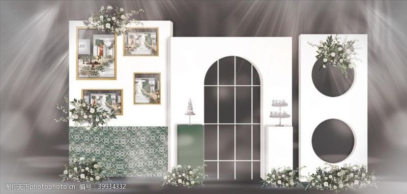 花纹效果白绿色婚礼迎宾区效果图图片