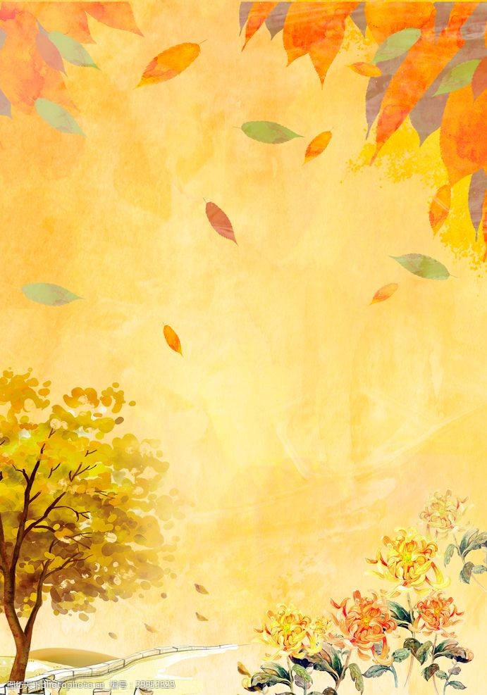 黄色叶子古风背景图片