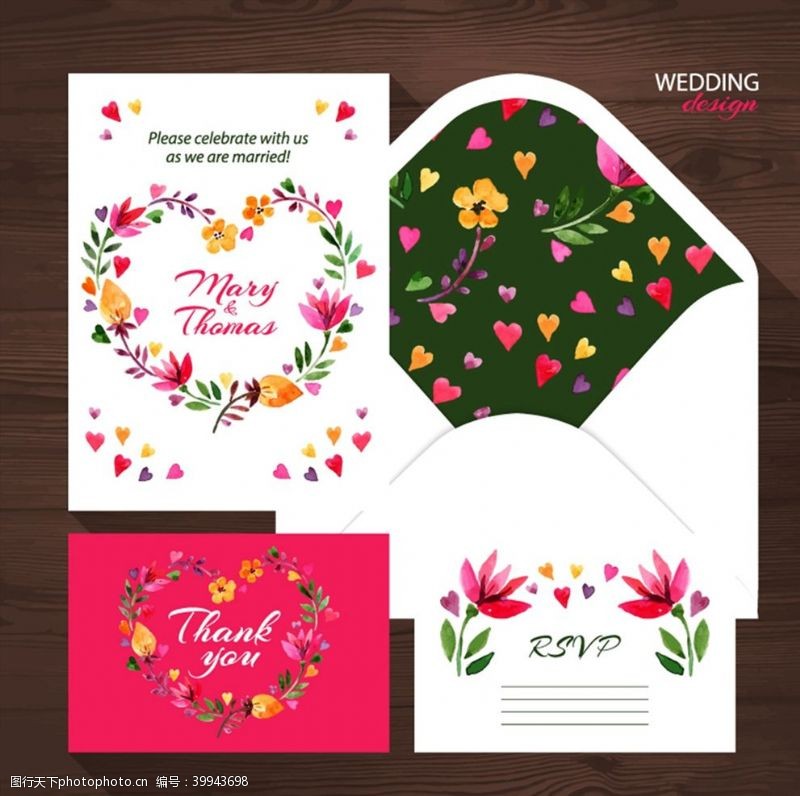 信封花纹精美花卉婚礼卡片图片