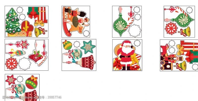 树木卡通圣诞装饰圣诞木马圣诞老人玻璃贴图片