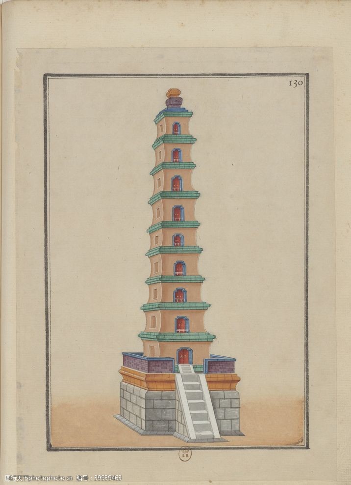 手绘古建筑塔图片