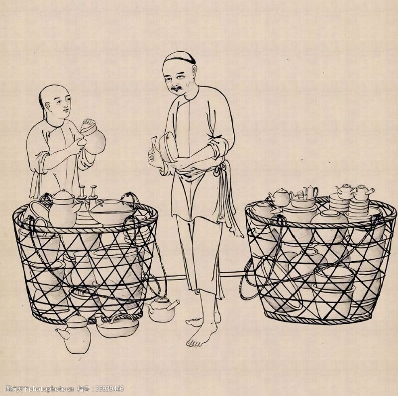 复古效果中国传统文化三十六行手绘线描画图片