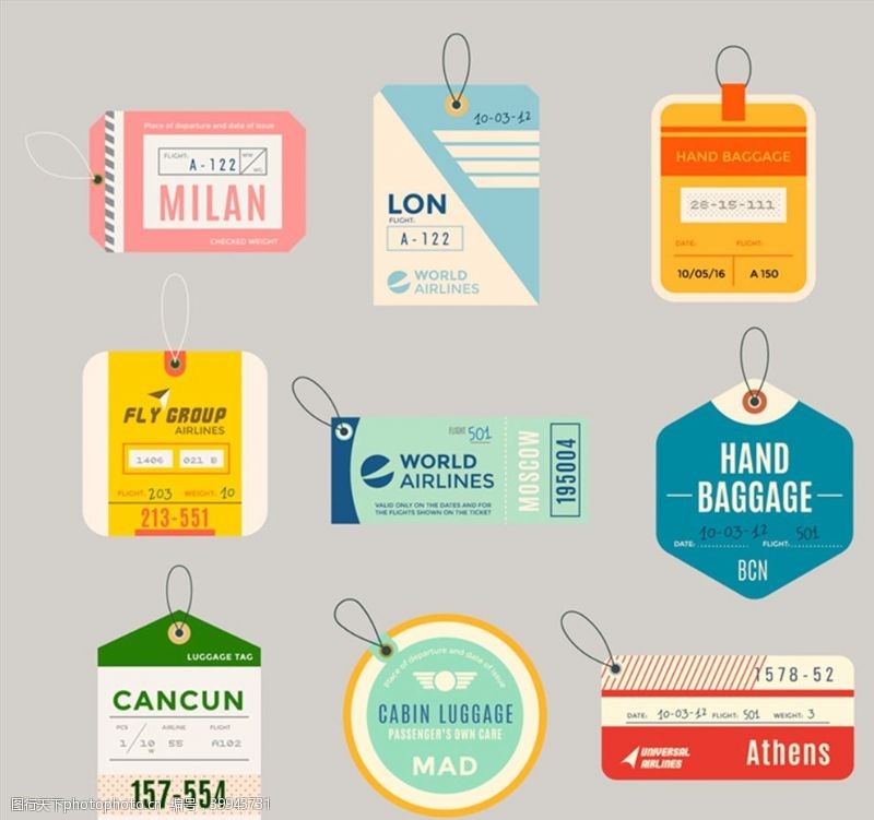 旅行矢量素材彩色行李牌设计图片