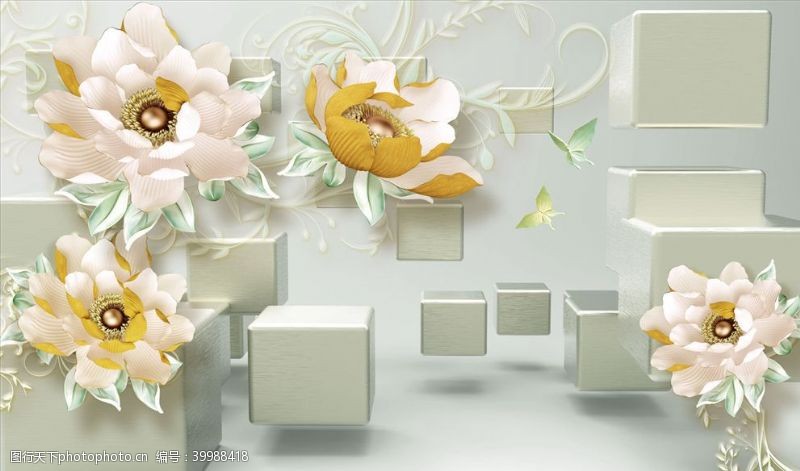 牡丹花素材浮雕花牡丹花背景墙图片