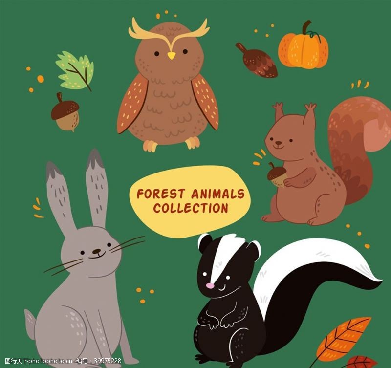 猫头鹰矢量卡通森林动物图片
