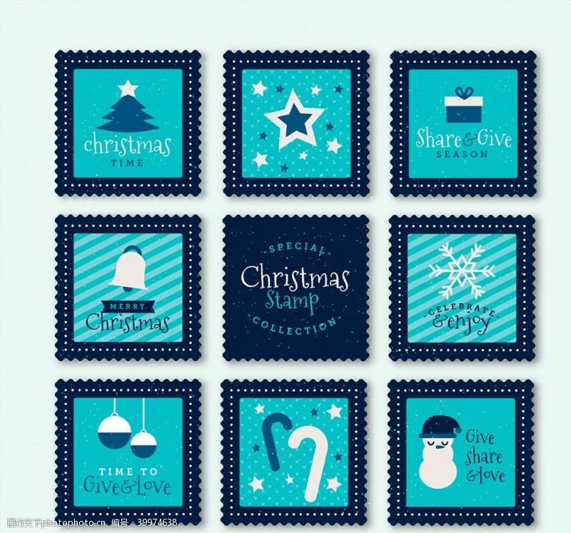 邮票设计蓝色圣诞节邮票图片