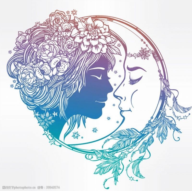 侧脸女子和月亮头像图片