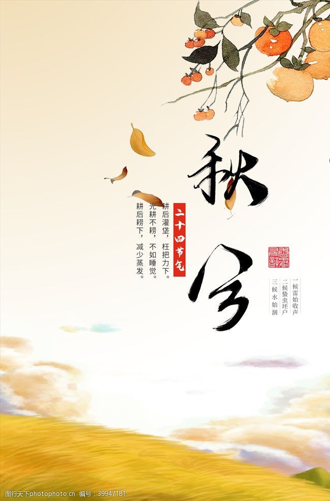 中国风24节气秋分海报图片