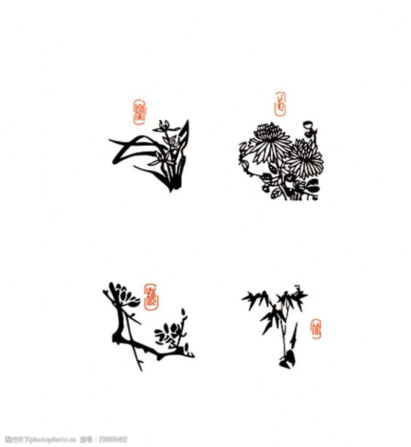 中国古图案手绘梅兰竹菊图案图片