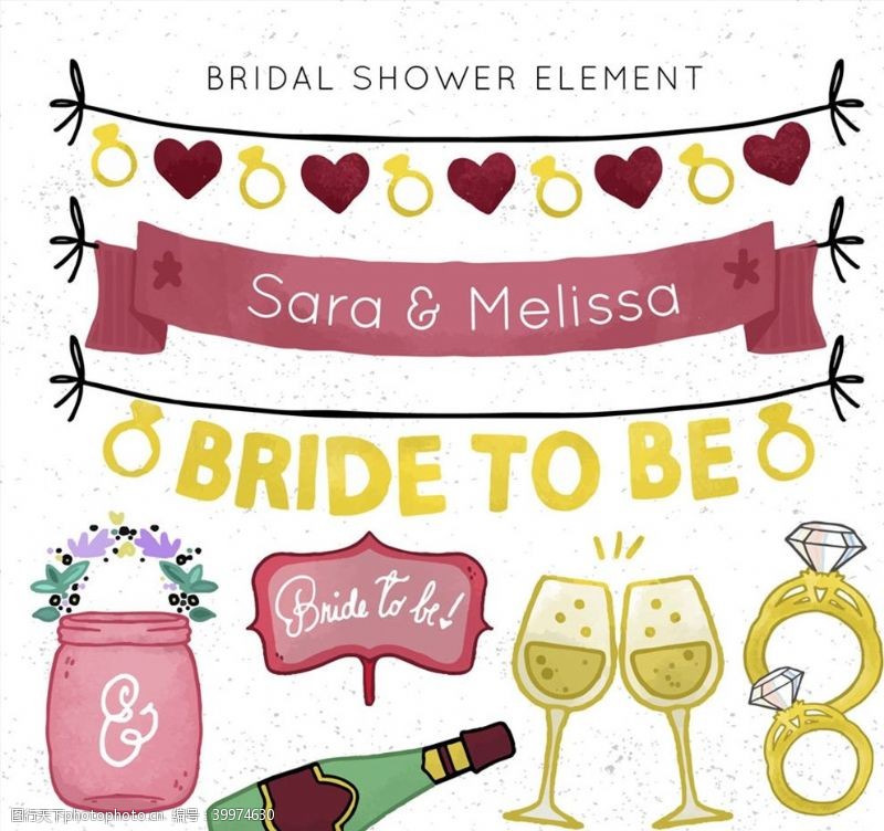 婚礼花束水彩绘婚礼元素图片