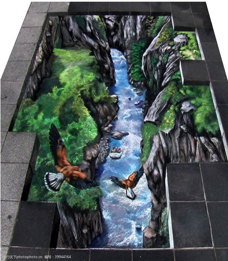 涂鸦元素峡谷喷绘3D地画效果图图片