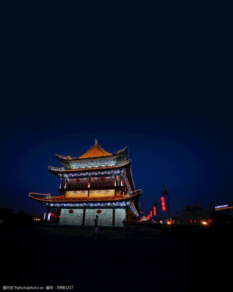 护城河西安城墙夜景图片