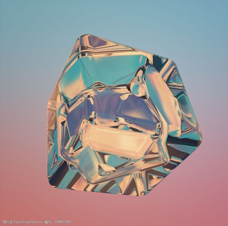 蓝色模块C4D模型冰块宝石玻璃珠方块图片