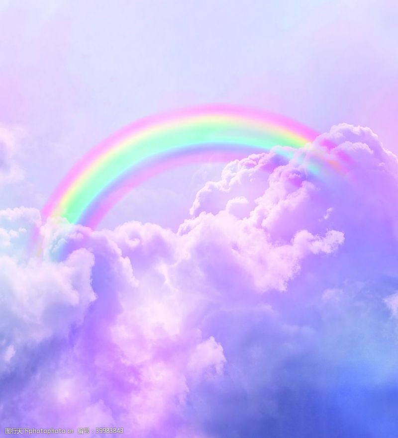 发射彩虹照射七彩云朵天空意境装饰图图片