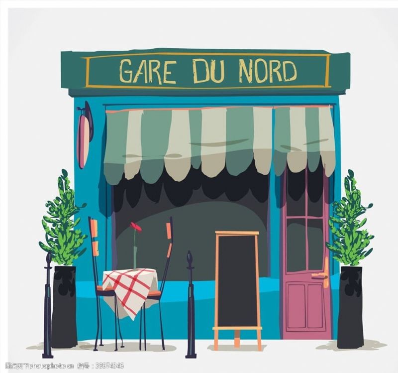 菜单矢量素材彩绘巴黎街边餐馆图片
