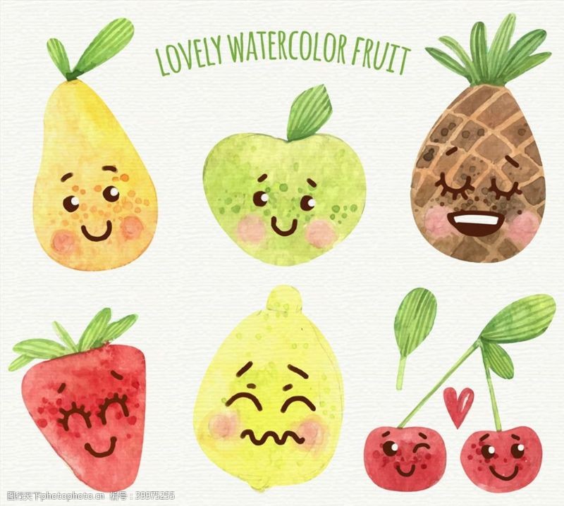 矢量水果素材彩绘表情水果图片