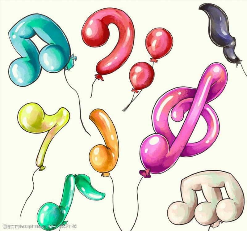 音乐素材彩绘音符气球图片