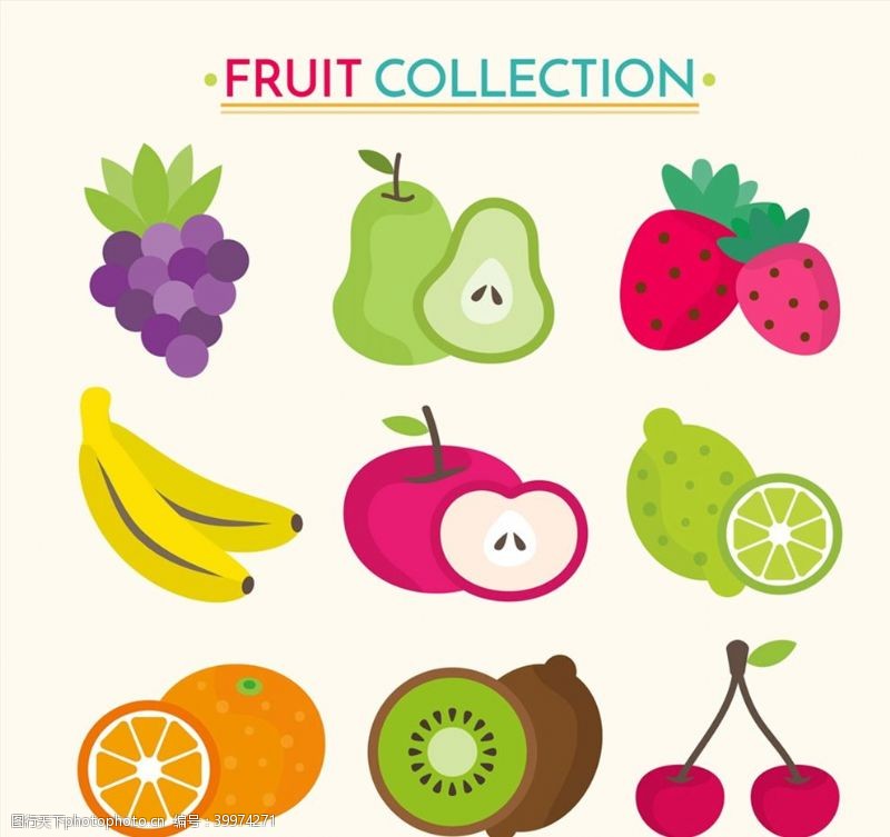 矢量水果素材彩色新鲜水果图片