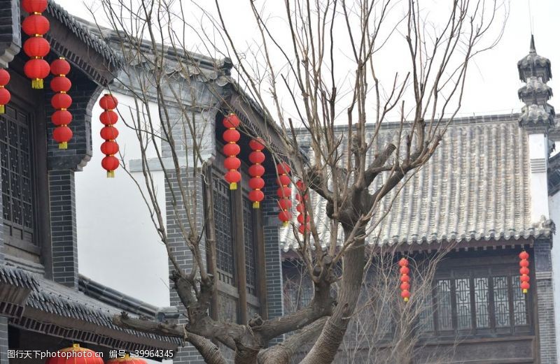 中国传统节日古建筑红灯笼图片