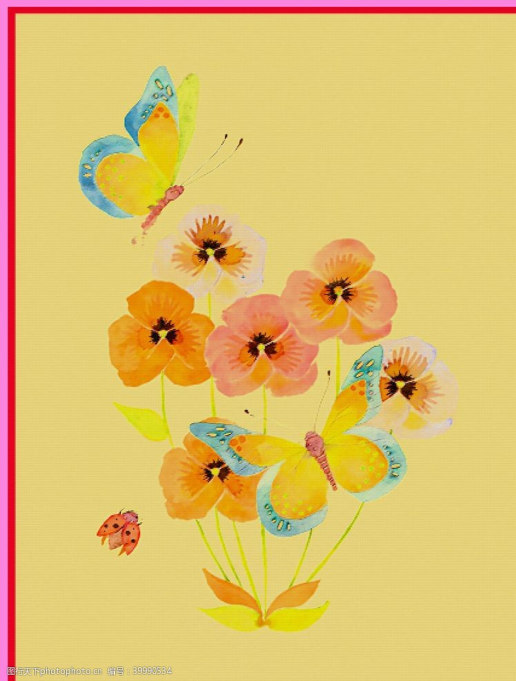 手绘素材花朵蝴蝶图片