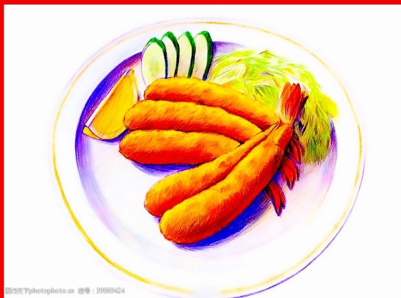 素描美食火腿蔬菜图片